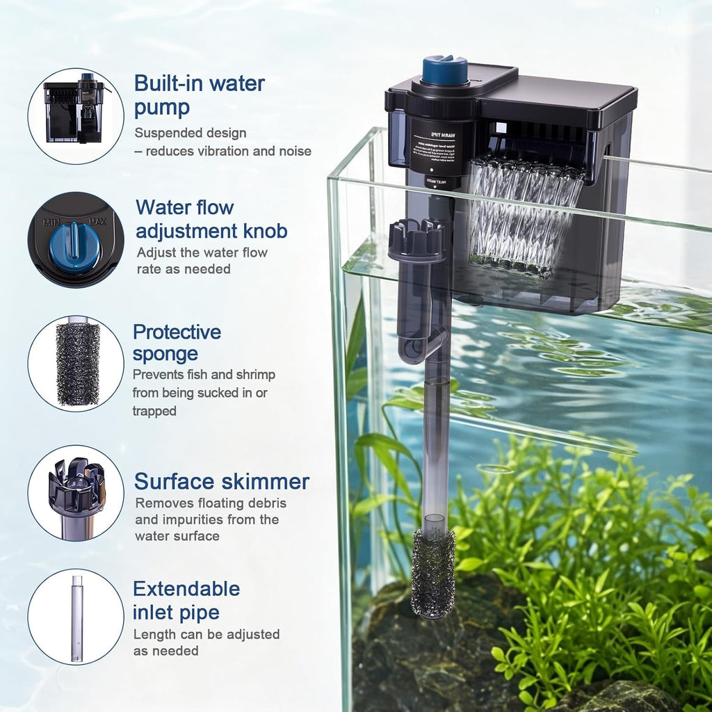 Hang on Back Aquarium Filter，Aquarium Filter，Quiet for 5-20 Gal.