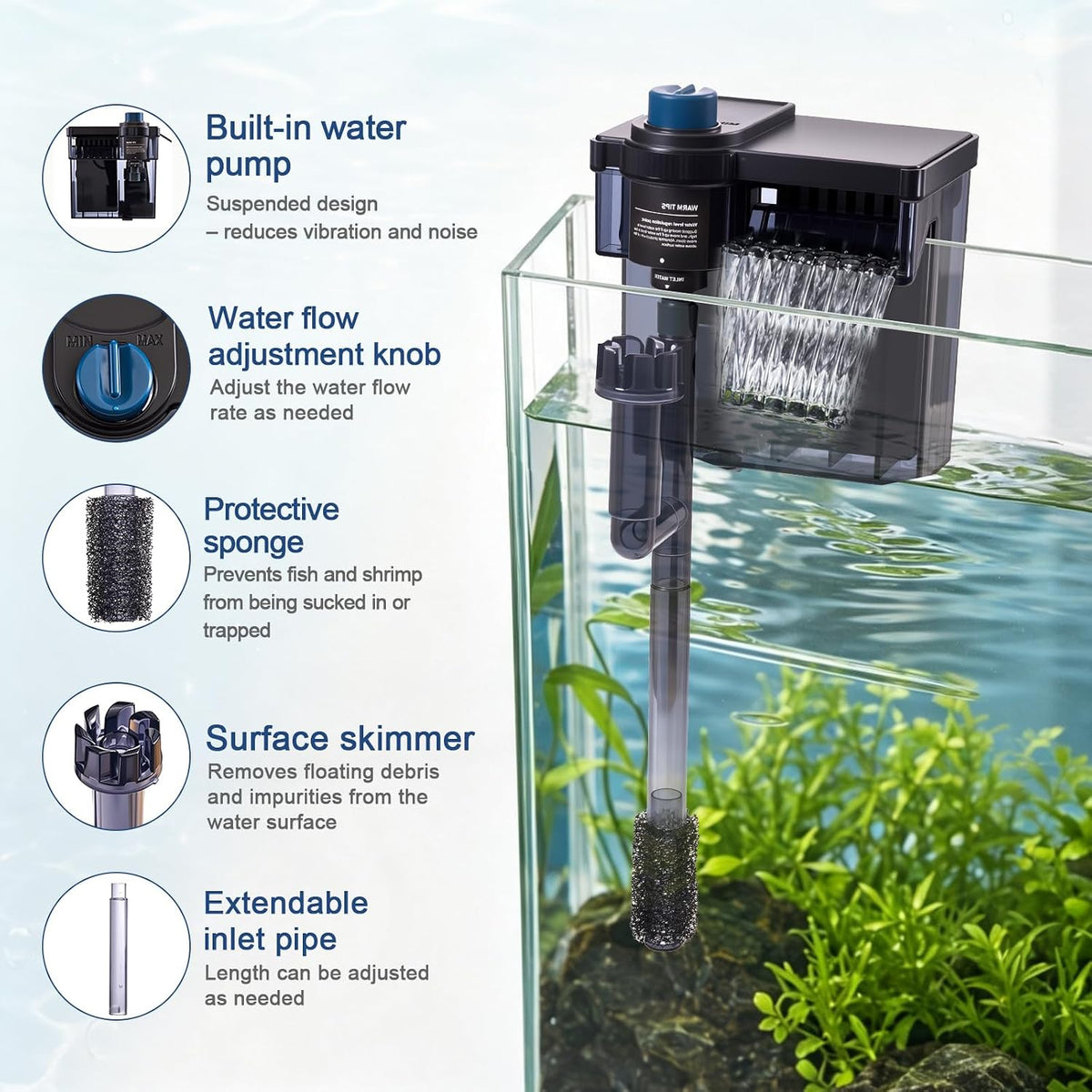 Hang on Back Aquarium Filter，Aquarium Filter，Quiet for 5-20 Gal.