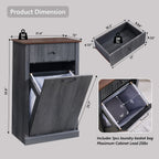 Tilt-Out Trash Can Cabinet, Fluted Laundry Hamper Cabinet, Dark Gray