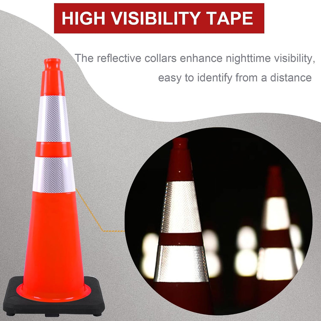 28 Inch Orange Traffic Cones 8-Pack, Heavy Duty PVC Safety Cones | 2 Reflective Collars, Weighted Rubber Base for