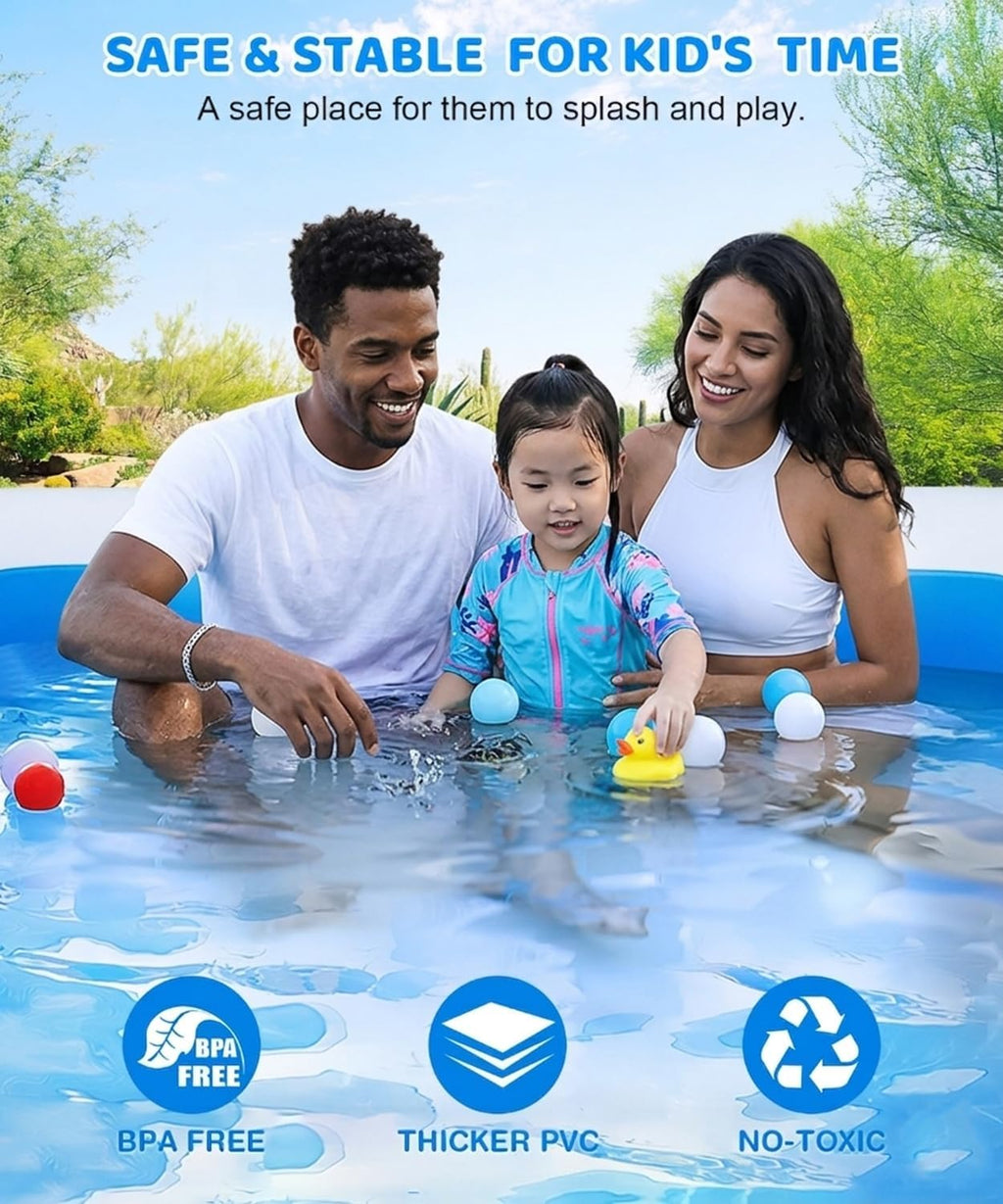 Large Inflatable Pool - 130"×72"×22" Blow Up Pool for Adults and Childrens with Electric Pump, Swimming Pool for