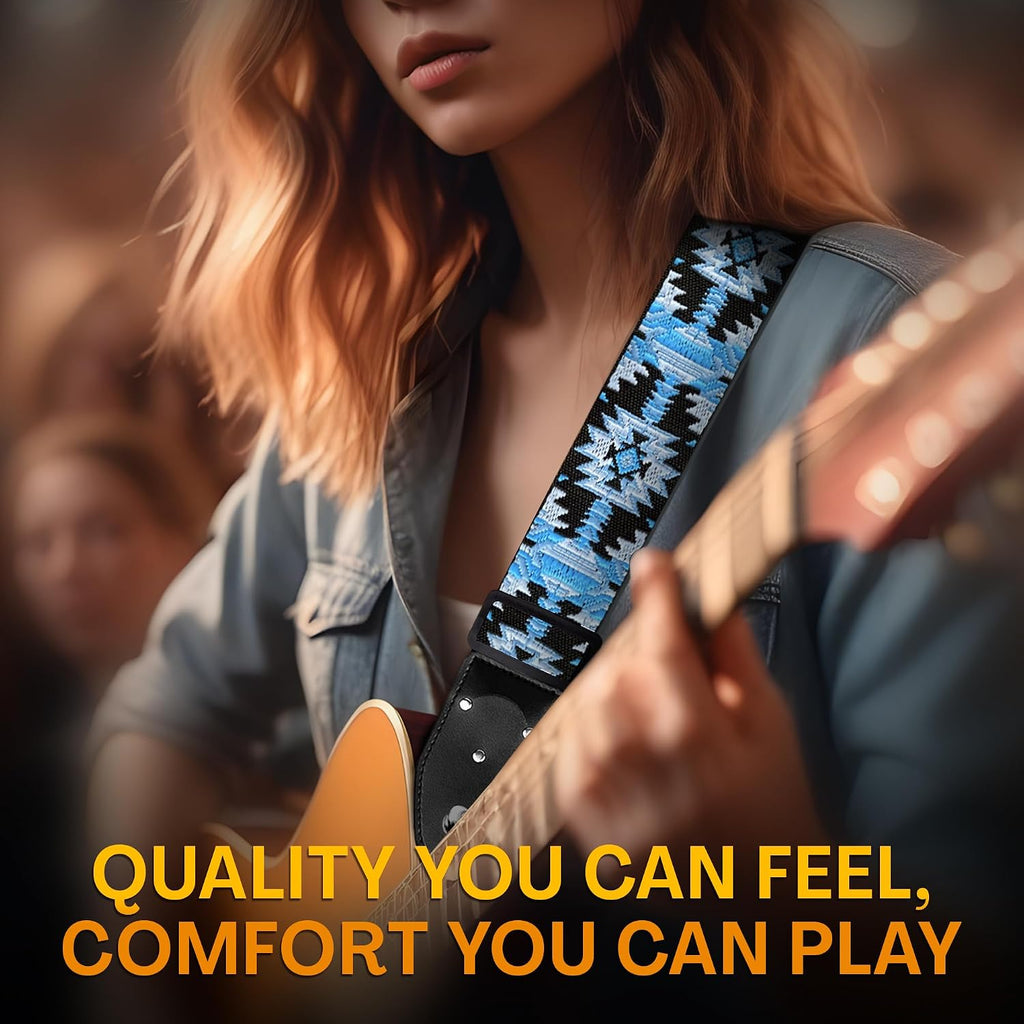 Guitar Strap For Acoustic, Electric and Bass Guitars, Adjustable Padded Leather Ends Guitar Straps For Men and Women