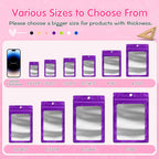 100 Pack Mylar Resealable Bags, Purple Foil Packaging Bags