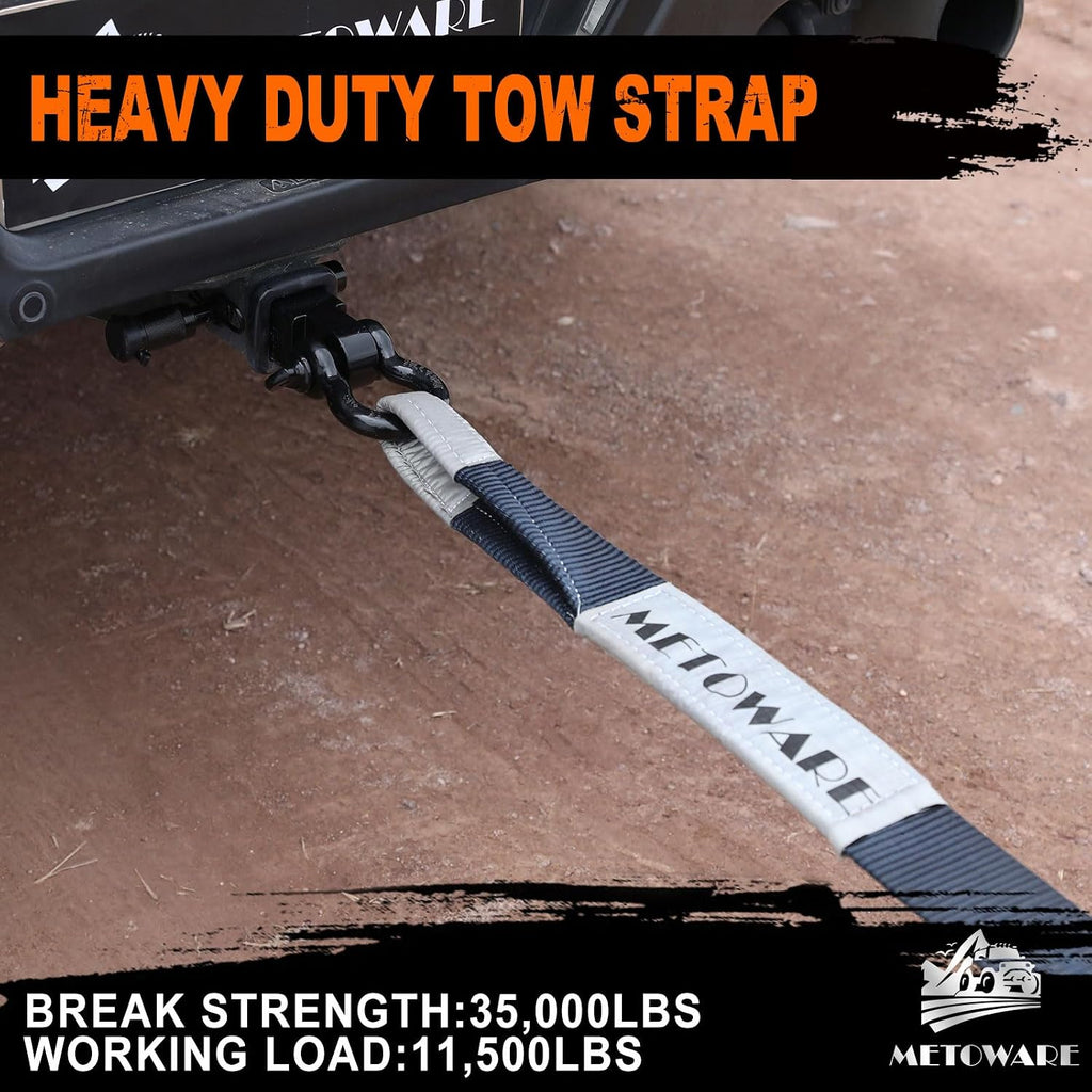 Recovery Tow Strap Kit 3" x 20ft 35000 lbs Break Strength (Gray)