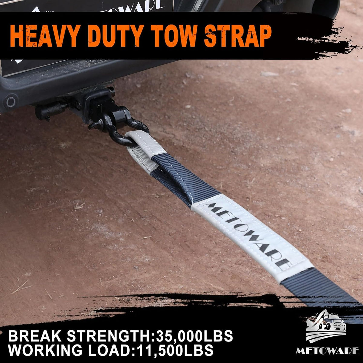 Recovery Tow Strap Kit 3" x 20ft 35000 lbs Break Strength (Gray)
