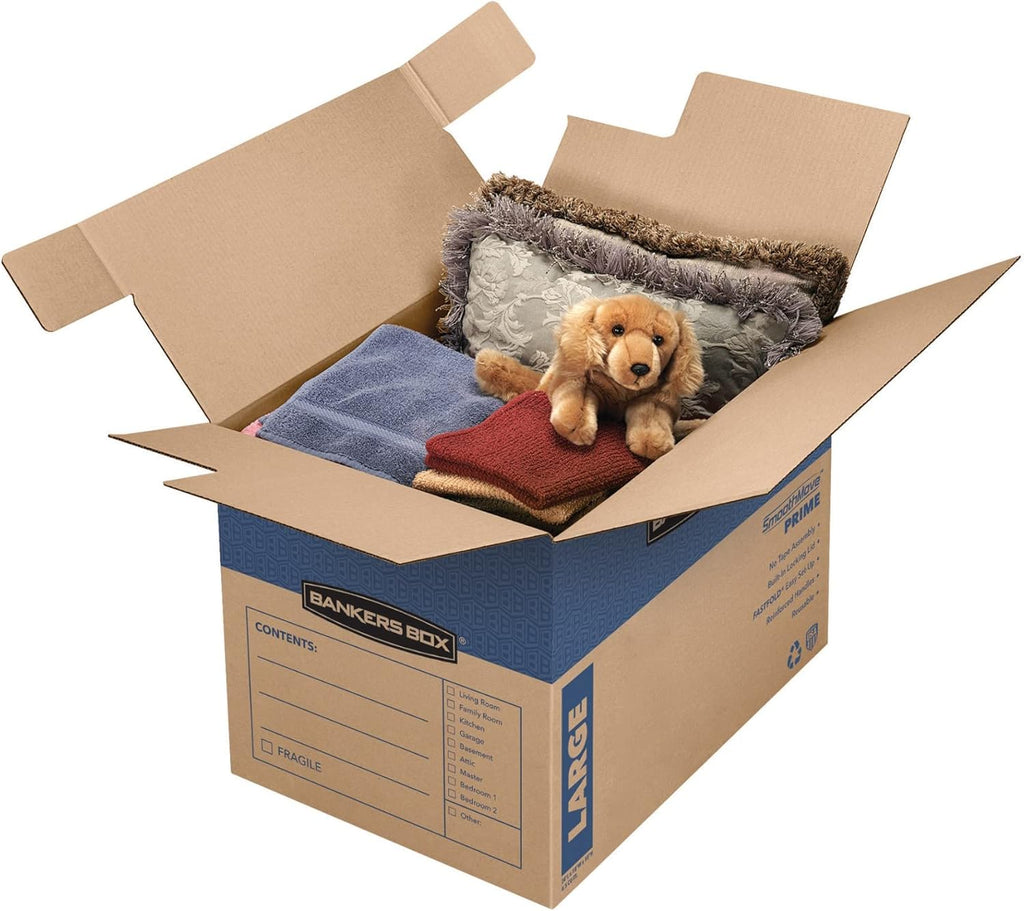 Large Prime Moving Box 6 Pack, Reinforced Handles, Tape-Free Assembly, Attached Lid, 18-in x 18-in x 24-in (0062904)
