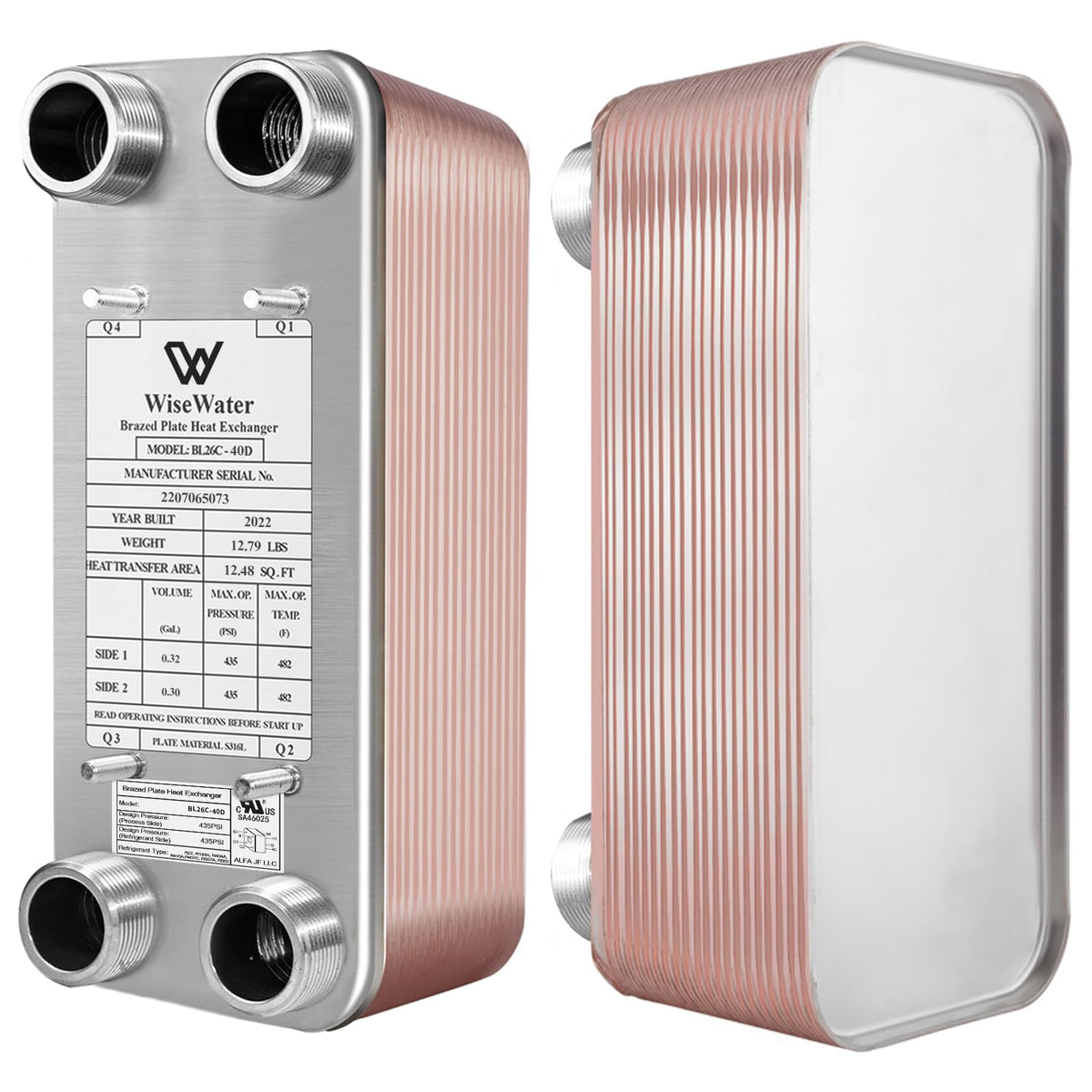 AB Plate Heat Exchanger, 5"x 12" 40 Plates Water To Water Heat Exchanger, Copper/SS316L Stainless Steel Brazed Plate Heat Exchanger For Floor Heating, Water Heating, Snow Melting
