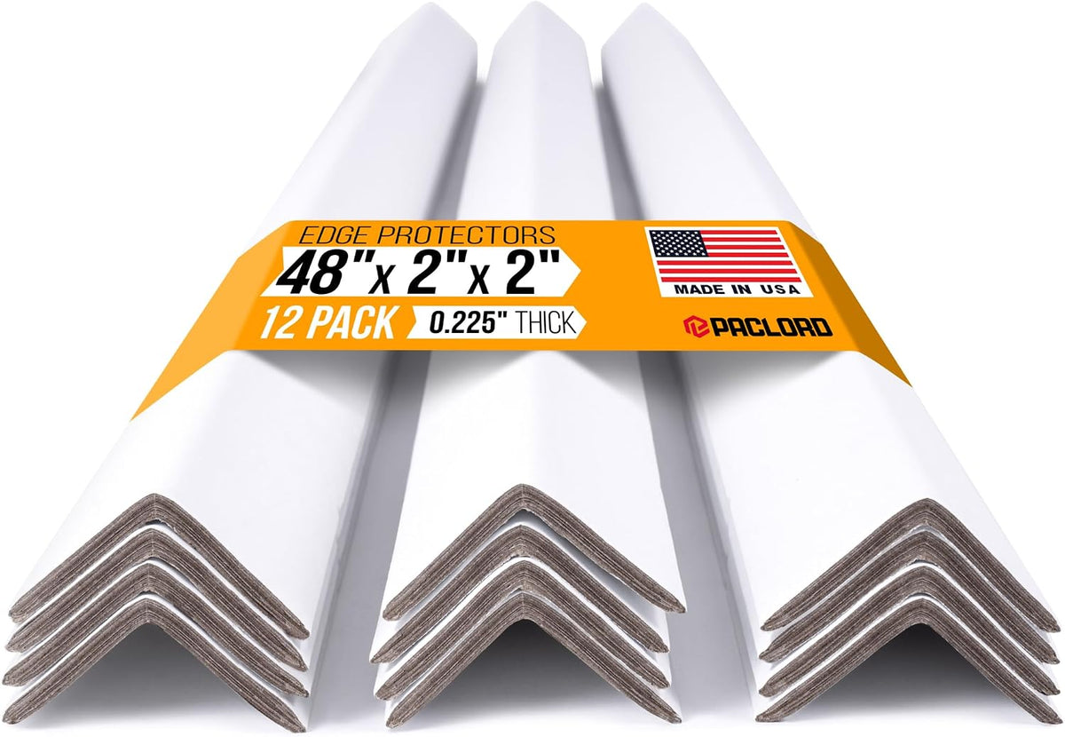 48" x 2" x 2" Reinforced Cardboard Edge Protectors, White (Pack of 12) – 0.225" Thick Extra Heavy-Duty Cardboard