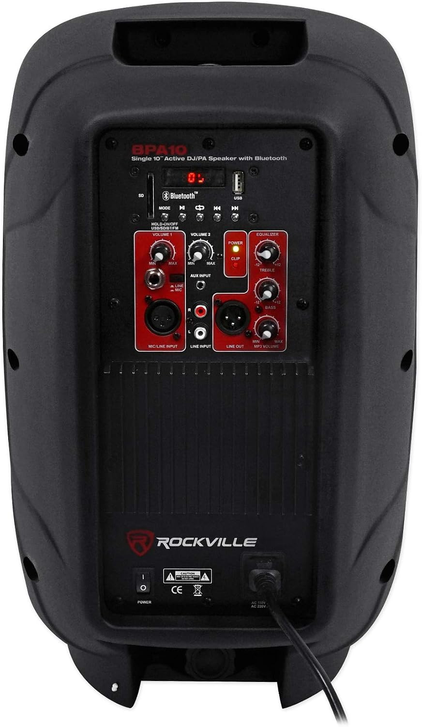 BPA10 10" 400W Peak Powered PA DJ Speaker with Bluetooth, USB/SD Player, FM Radio, XLR/RCA/1/4"/Aux Inputs, Remote
