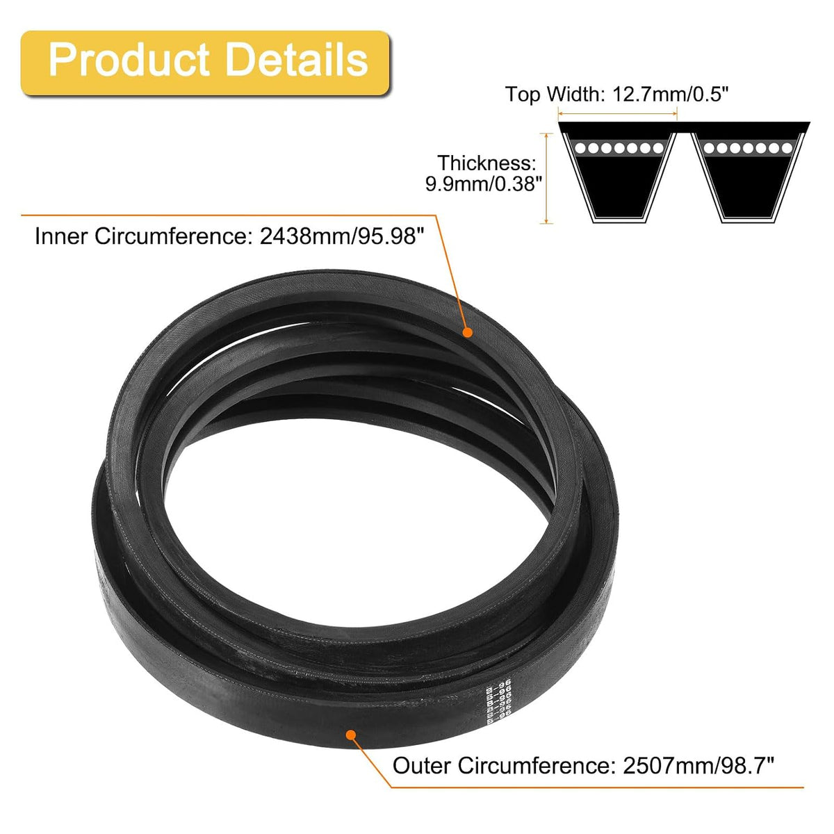 uxcell 2/B96 Classic Wrapped 2 Banded 99" Outer Circ B Profile V-Belt