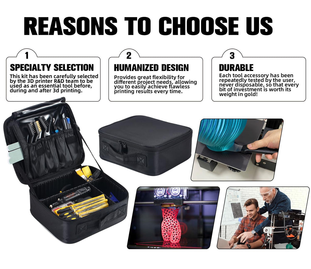 3D Printer Tools Kit with Tool Organizer Bag,3D Printing Essential Accessories, Nozzle Cleaning Kit, Deburring Tool &