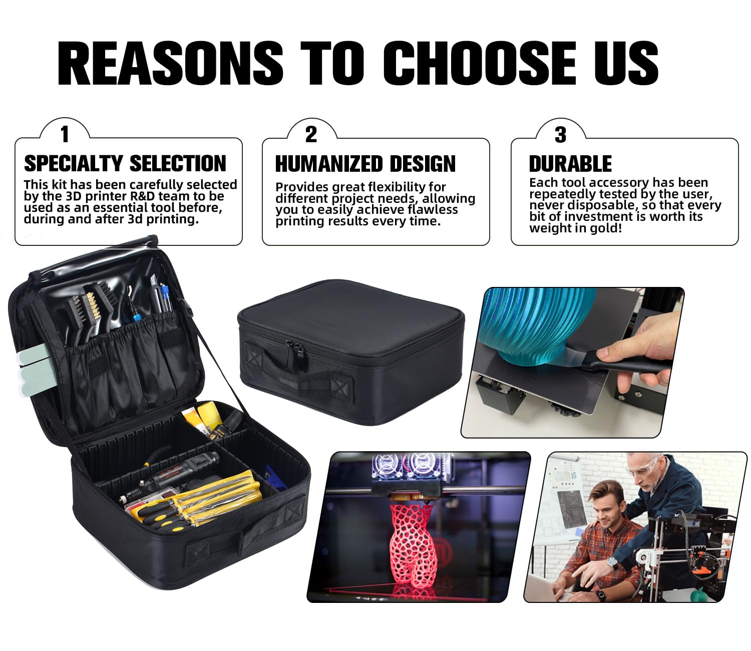 3D Printer Tools Kit with Tool Organizer Bag,3D Printing Essential Accessories, Nozzle Cleaning Kit, Deburring Tool &