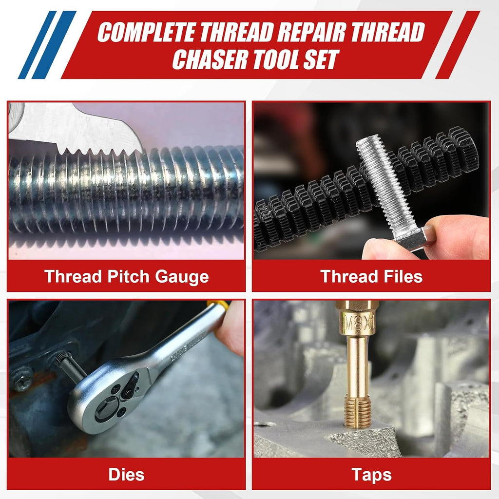 61Pcs Thread Repair Kit, UNC, UNF & Metric Thread Chaser Set