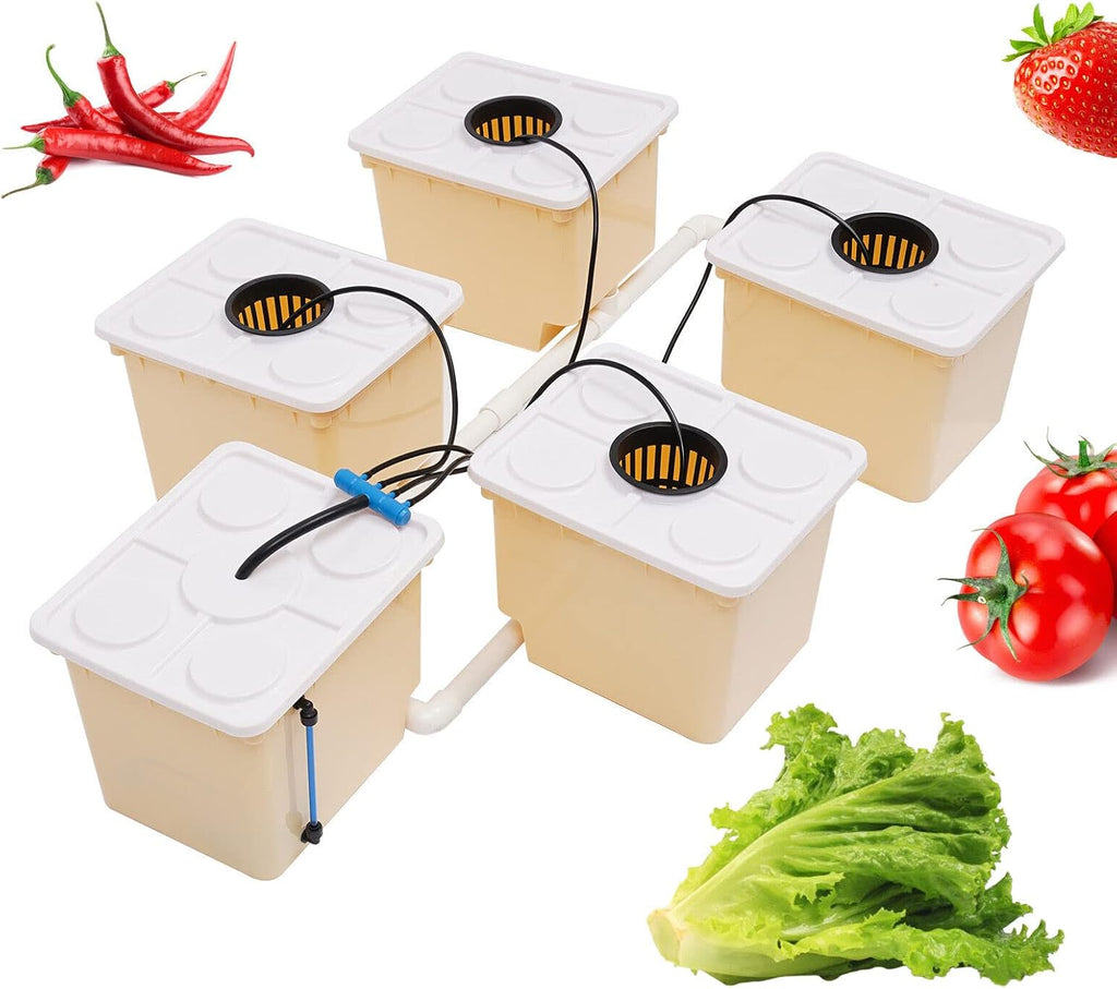 DWC Hydroponics Grow System, 2.91 Gallon 5 Buckets Deep Water Culture DWC Hydroponic Grow System Kit with 4W Pump