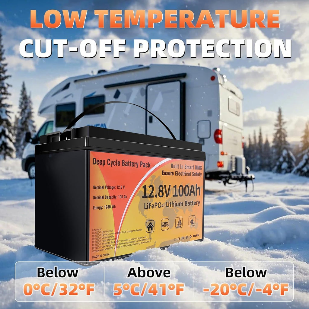 12V 100Ah LiFePO4 Battery, 1280Wh Lithium Battery Group 31 Smart 100A BMS, 15000+ Deep Cycles 10-Year Lifespan Low