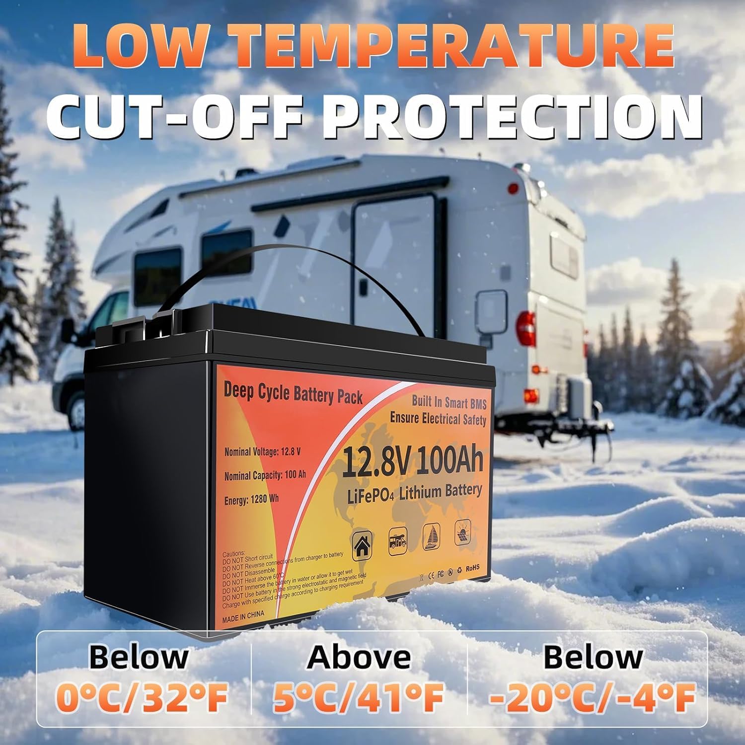 12V 100Ah LiFePO4 Battery, 1280Wh Lithium Battery Group 31 Smart 100A BMS, 15000+ Deep Cycles 10-Year Lifespan Low