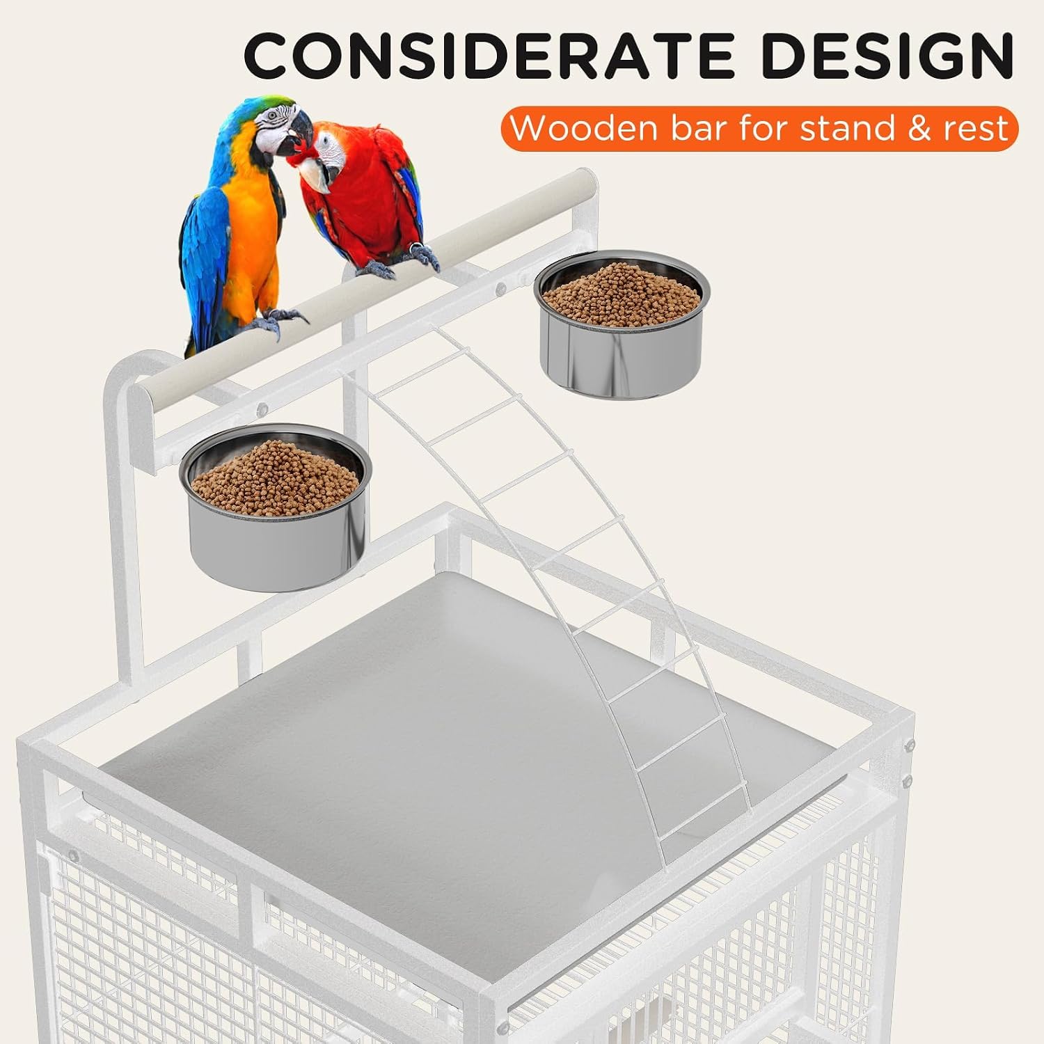 60 Inch Wrought Iron Bird Cage - Spacious Parrot Cage with Rolling Stand, Play Top & 4 Stainless Steel Bowls - for