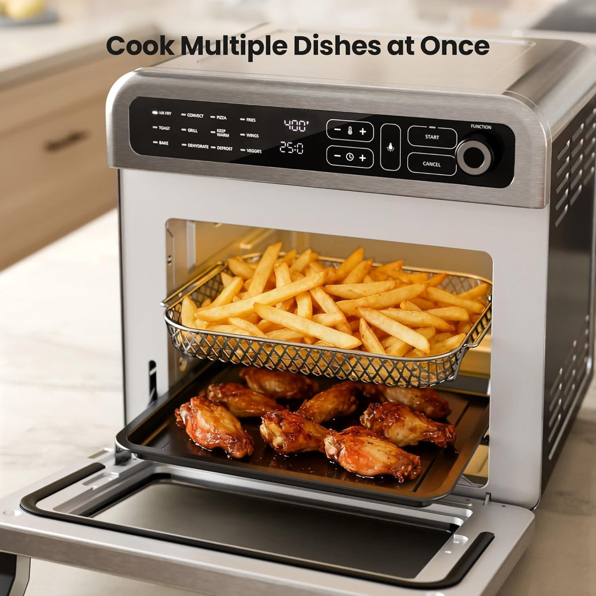 18QT Air Fryer Toaster Oven Combo, 12-in-1, Stainless Steel, Silver | Non-Toxic Countertop Convection Oven with