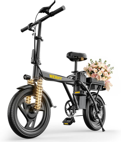 Electric Bike for Adults, 500W Motor, 20 MPH Max Speed Folding Ebike, 14" Electric Bicycles, Max 20/30 Miles Range