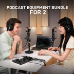 E2 Gen2B Podcast Equipment Bundle for 2, Dual XLR Condenser Mic Mixer | noise reduction, loopback, Bluetooth