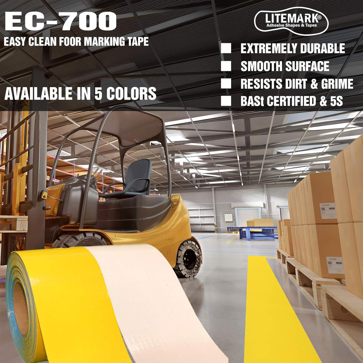 Duramark EC700 Floor Marking Tape for Concrete and Pavement | Industrial Marking Tape for Warehouses | Long-Lasting |