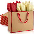 12 Pack Paper Gift Bag with Handles & Tissue, Kraft, Red