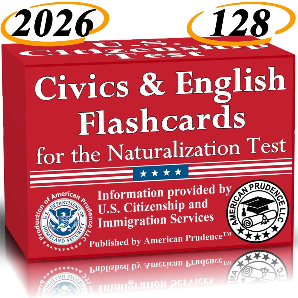 US Citizenship Flash Cards 2026 with 128 Civics Questions and English Literacy Cards for Naturalization Test