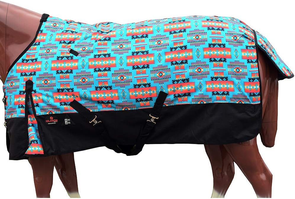 Waterproof Horse Turnout Sheet Hilason 1200D Rip-Stop Lightweight Rain Sheet with Belly Wrap Taffeta Lining Shoulder