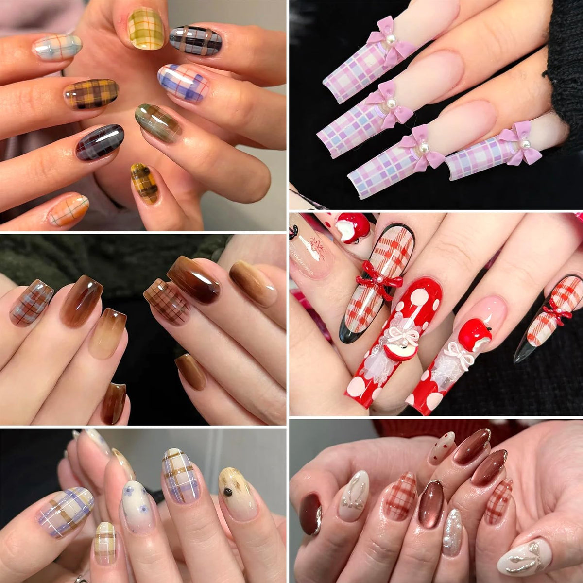 10 Rolls Plaid Nail Art Foil Transfer Sticker Colorful Checkered Pattern