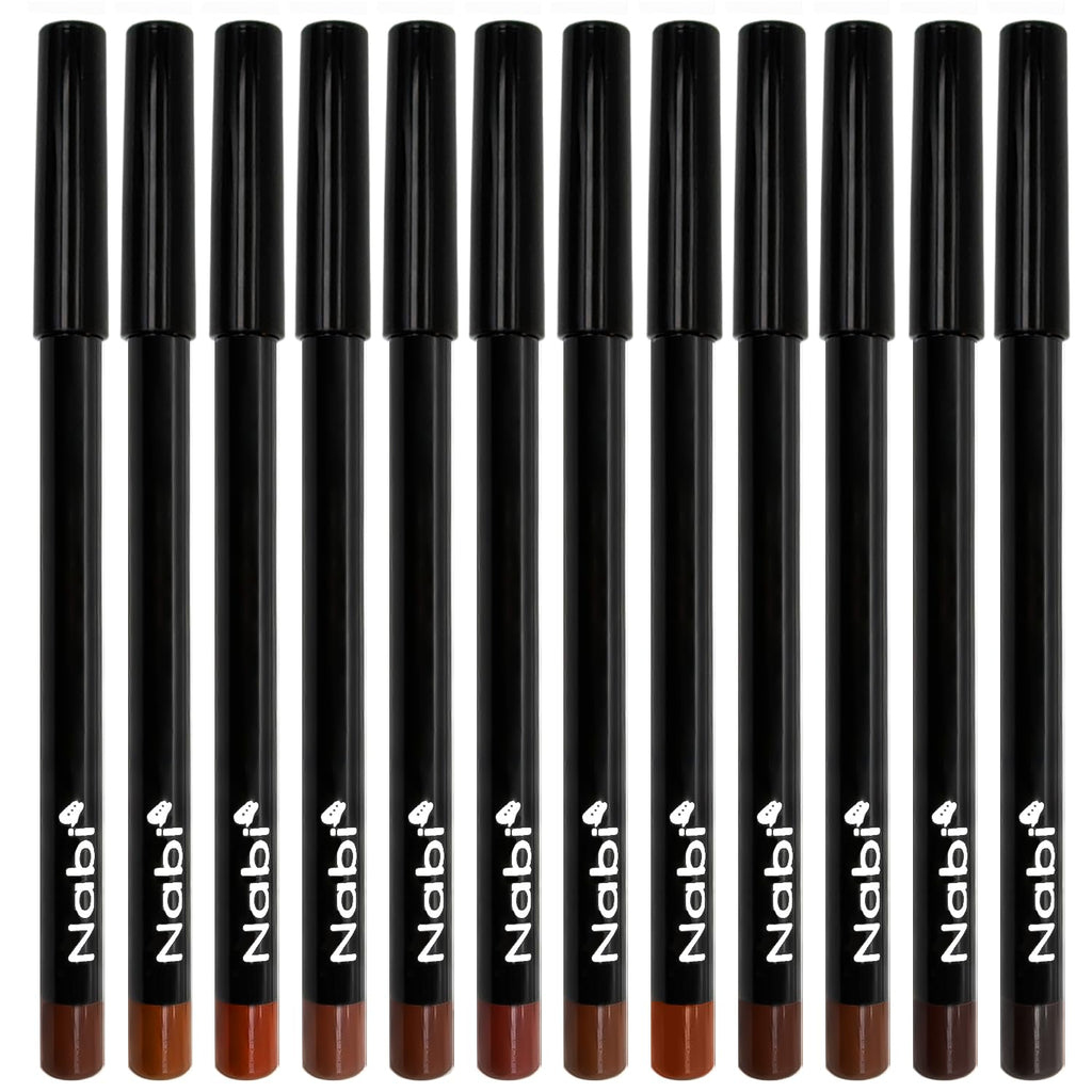 12-Piece Brown Lip Liner Pencil Set - Assorted Brown Tones | Long-Lasting Creamy Formula | Lip Makeup Kit for Women