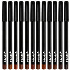 12-Piece Brown Lip Liner Pencil Set - Assorted Brown Tones | Long-Lasting Creamy Formula | Lip Makeup Kit for Women