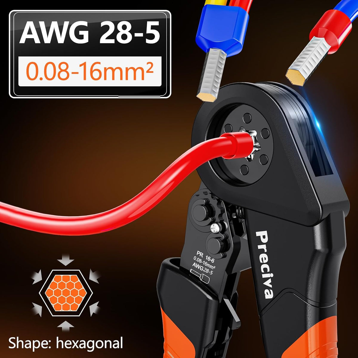 Preciva Ferrule Crimping Tool Kit - AWG 28-5 (0.08-16mm²) Hexagonal Ferrule Crimper with 950Pcs Single and 350Pcs Twin Ferrules Connectors, Self-Adjustable Ratchet Ferrule Terminals Crimping Tool