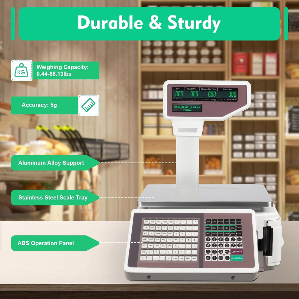 Digital Meat Scale, 67 Lbs Aluminum Alloy Weight Price Scale LCD Screen Label Printing Scale Price Computing Scale