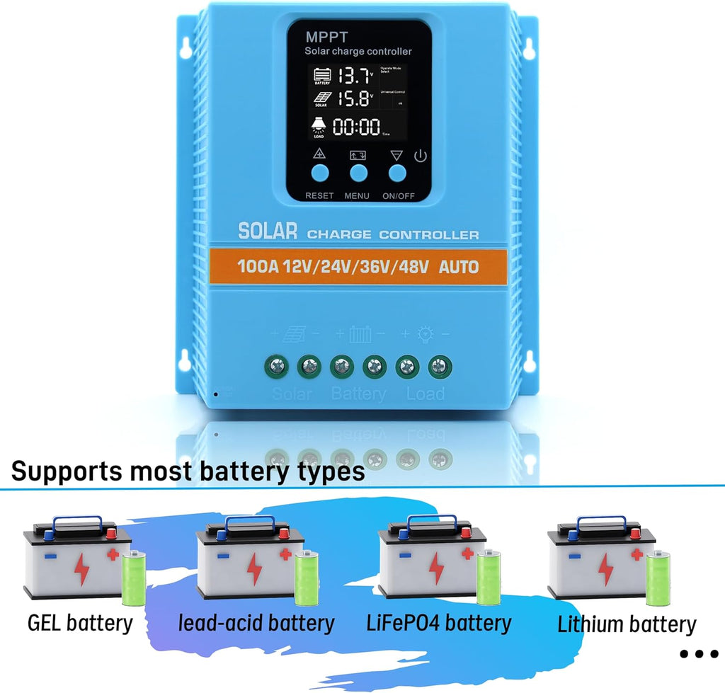 Upgraded 100A MPPT Solar Charge Controller 12V 24V 36V 48V LCD Display Battery Intelligent Regulator Max 100V Input