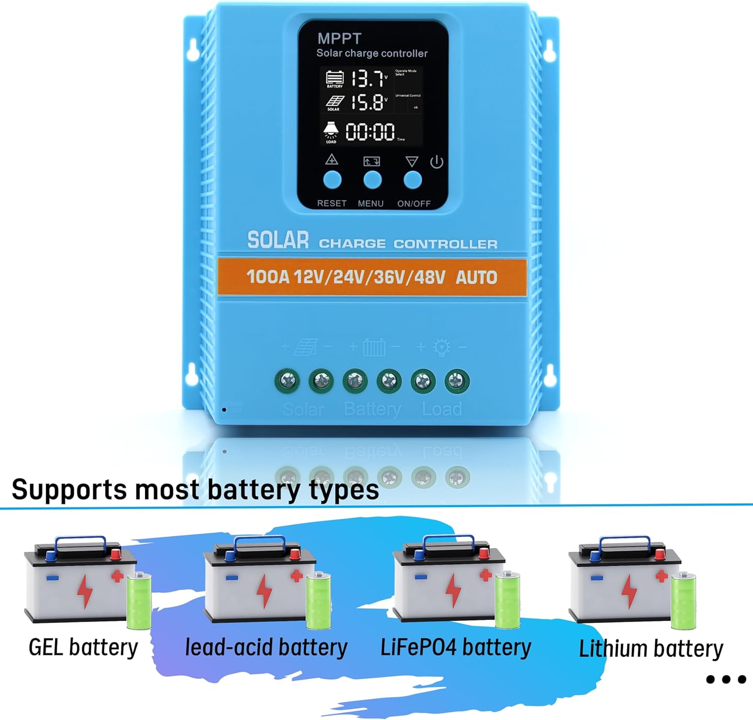 Upgraded 100A MPPT Solar Charge Controller 12V 24V 36V 48V LCD Display Battery Intelligent Regulator Max 100V Input