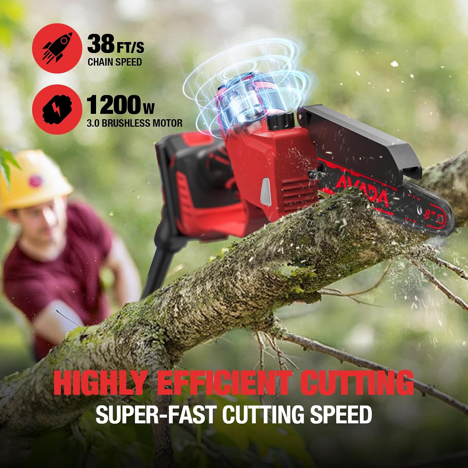 2-IN-1 Cordless 8-Inch Pole Saw & Chainsaw for Milwaukee M18 Battery - 1200W Brushless Motor, Total Reach of Max 15.9