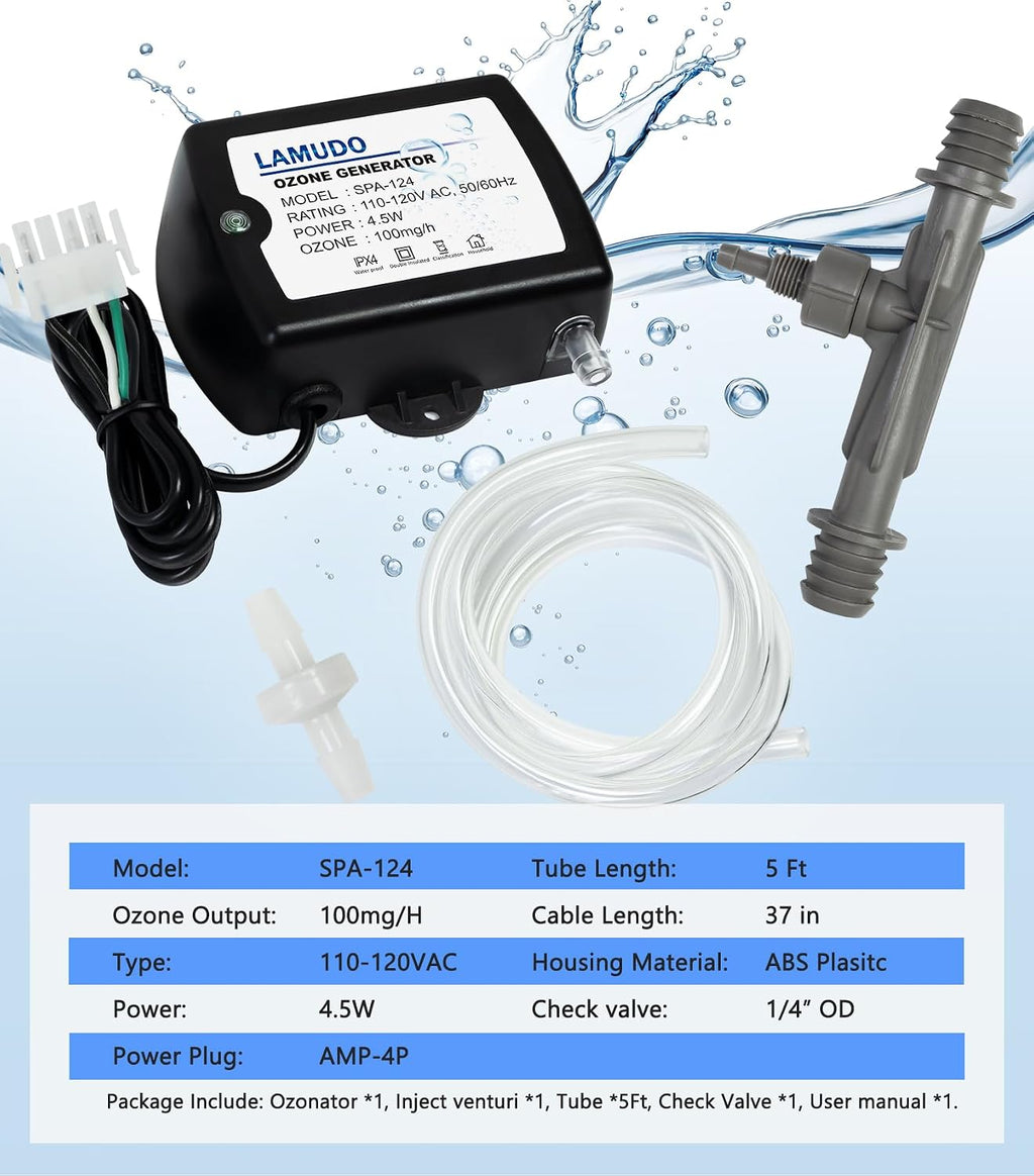 Ozone Generator with Injector Venturi for Hot Tubs and Swim SPA