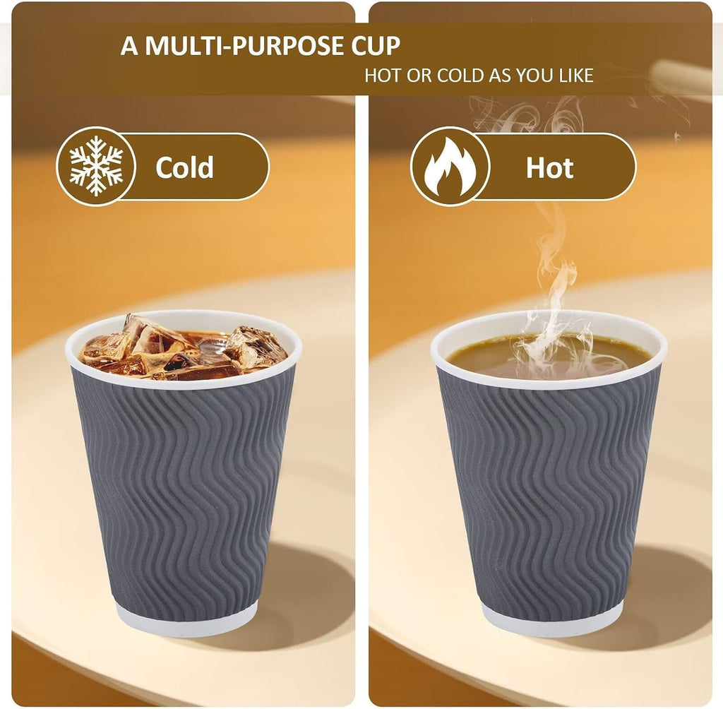 100 Pack 12 oz Coffee Cups with Lids Disposable Paper Cups Gray