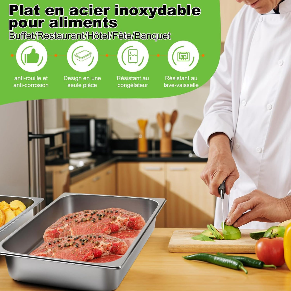 1/1 Full Size 4" Deep Stainless Steel Hotel Pan Steam Pans 4PCS with Lids