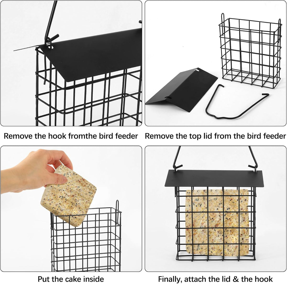2Pcs Suet Bird Feeder Hanging, Metal Roof Adjustable Chain