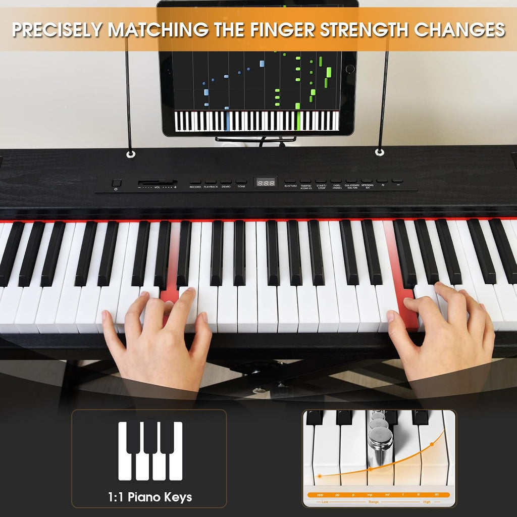 Digital Piano 88 Key Semi Weighted Keyboard, Piano Keyboard 88 Key for Beginners with Lighted Up Keys, Portable