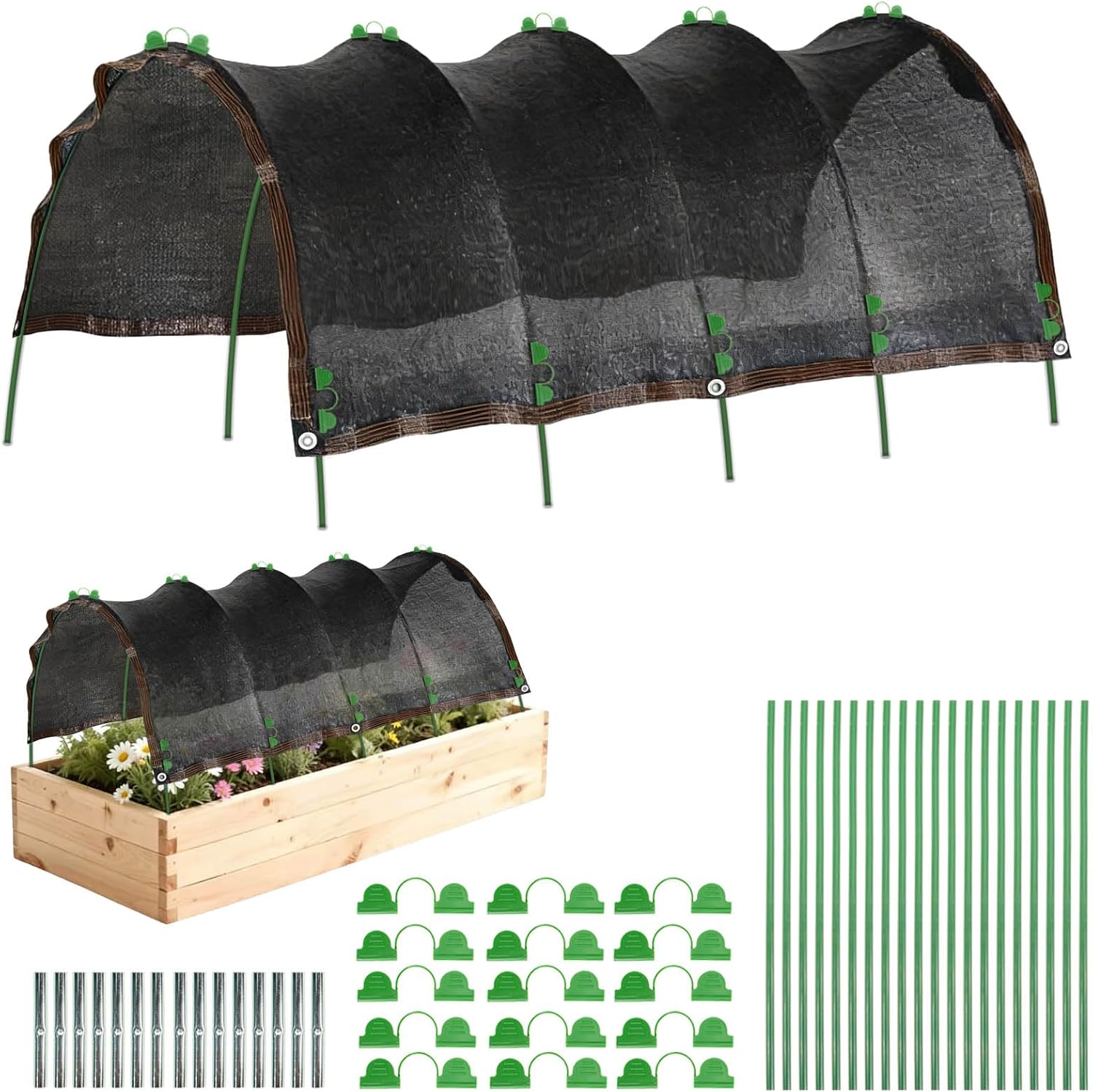3.3x6.5FT Garden Shade Kit,Includ Garden Sun Shade Cloth with Hoops,Clips,Connectors,Raised Garden Bed Shade Cover