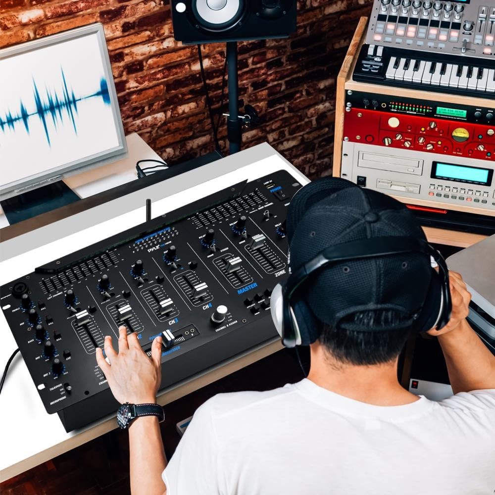 6 Channel Mixer DJ Controller with Bluetooth, Professional Sound Digital Mixing System with LED Illumination, Slider