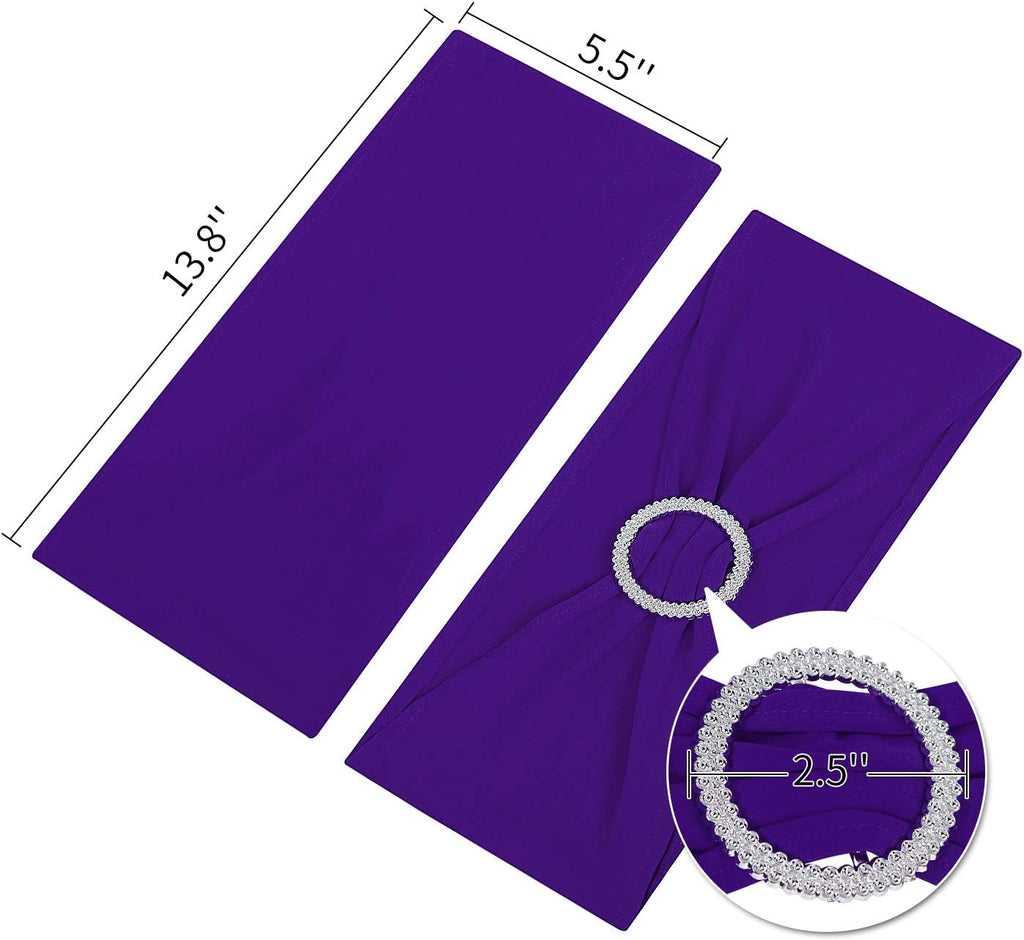 25pcs Purple Spandex Chair Sashes with Buckle Slider for Wedding, Party Decoration