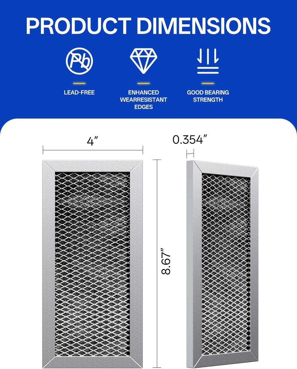 JX81H Microwave Filter Replacement 8.63" x 4" For WB02X10956, WB02X11544, WB2X10956 Fits Samsung Carbon Filter - Freshens and Filters Kitchen Air in Over-the-Range Oven Stove Fan (2-Pack)