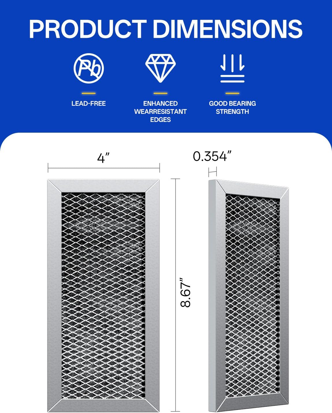 JX81H Microwave Filter Replacement 8.63" x 4" For WB02X10956, WB02X11544, WB2X10956 Fits Samsung Carbon Filter - Freshens and Filters Kitchen Air in Over-the-Range Oven Stove Fan (2-Pack)