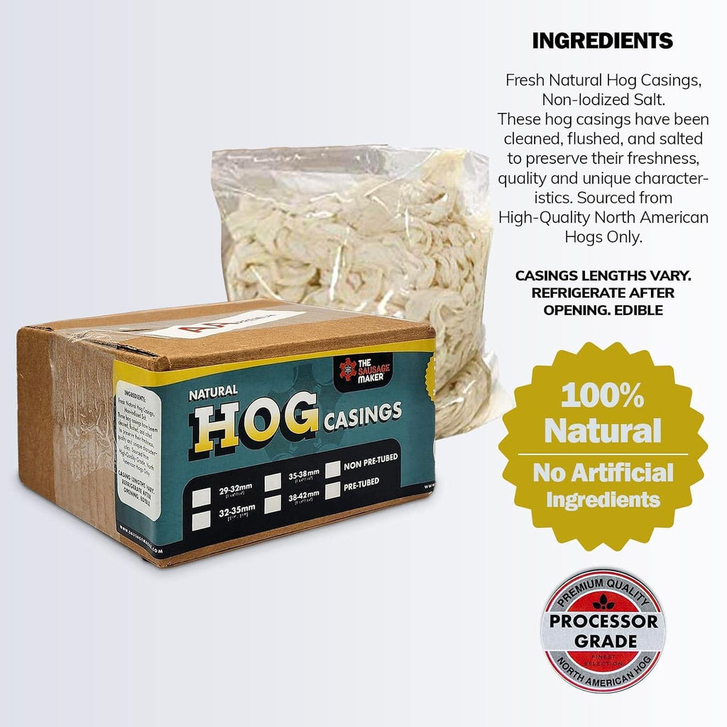 Natural Hog Sausage Casings 29 To 32 MM 90 Yards Whole Hank, Stuffs Over 70lb Meat, North American Edible Pork Link
