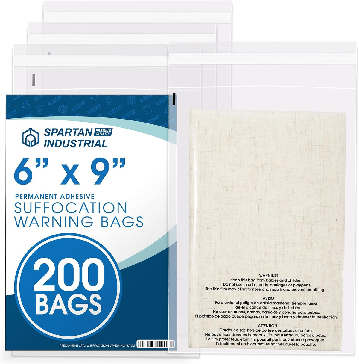 6” X 9” (200 Count) Self Seal Clear Poly Bags with Suffocation Warning