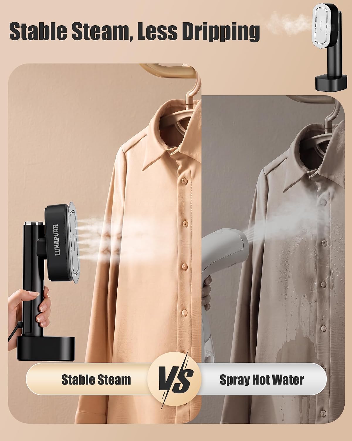 2-in-1 Steamer & Iron for Clothes, 15s Fast Heat-Up 1200W Portable Handheld Garment Steamer, No-Leak Travel Steamer
