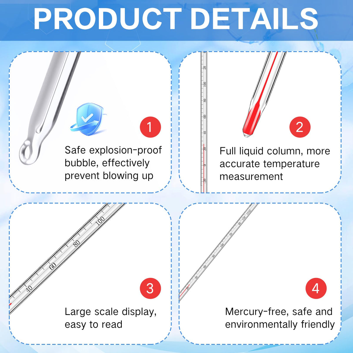 20 Pcs General Purpose Lab Thermometer 12 Inch Total Glass, Clear